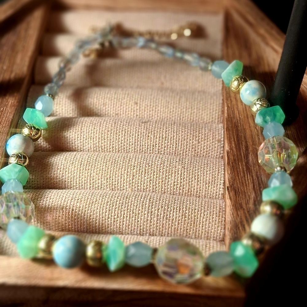 Handcrafted Green and Aqua Beaded Necklace